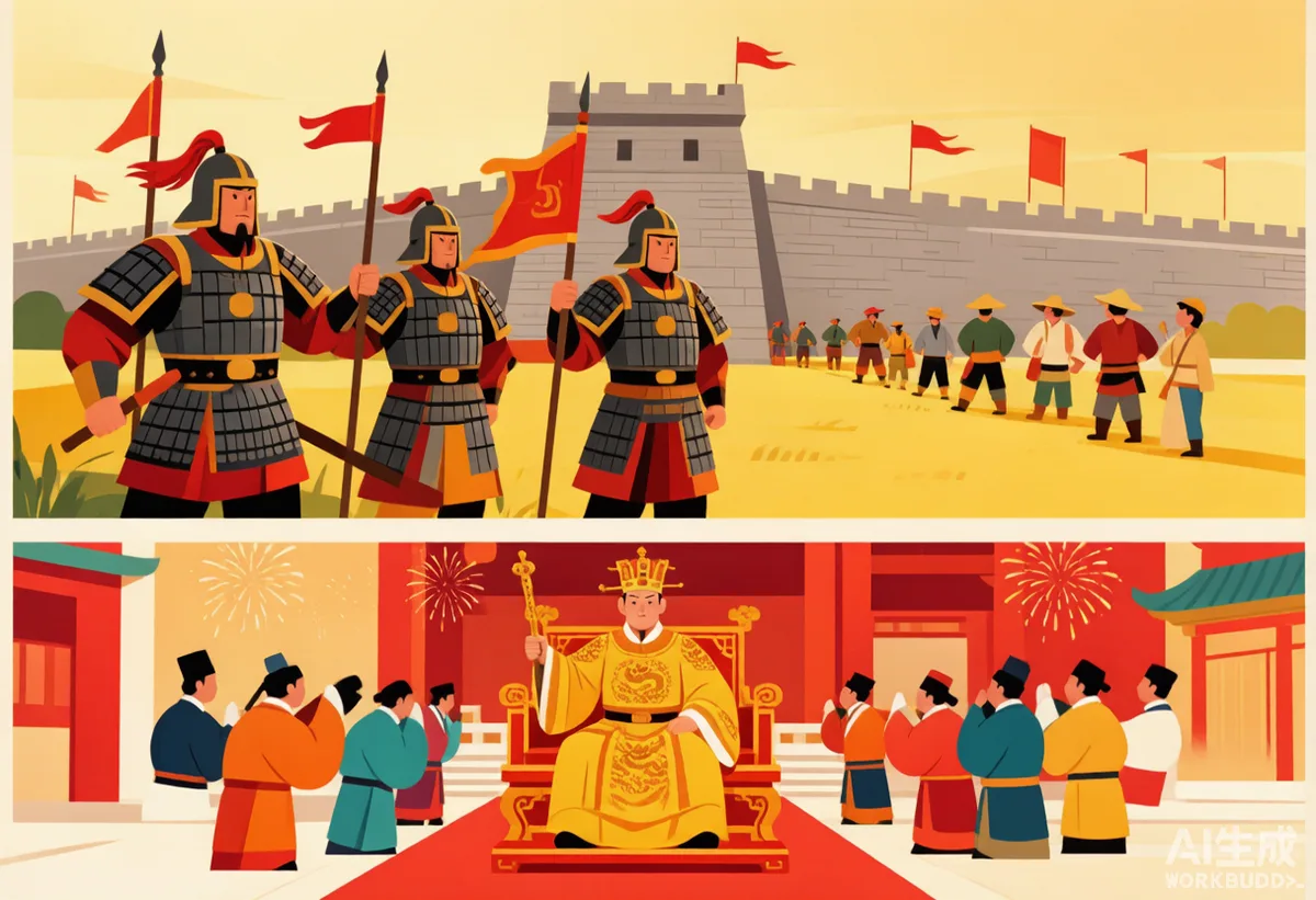 明朝主线第1格：朱元璋建立明朝的彩色漫画插图
